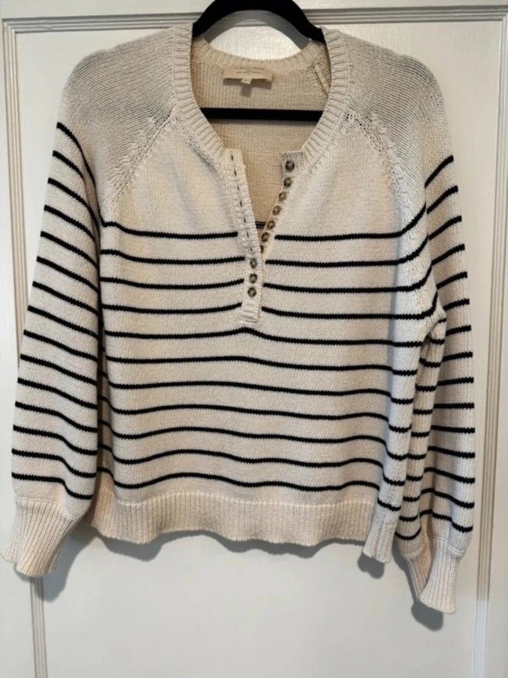 Sézane Leontine Striped Cotton Sweater Cream/Navy Size Small